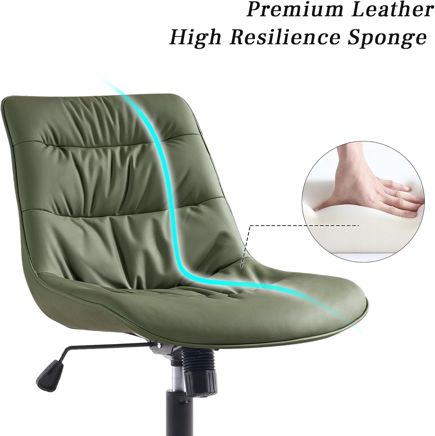 Kidol & Shellder Silla ergonómica de oficina con ruedas giratoria sin brazos, silla de escritorio de piel sintética, silla reclinable con respaldo