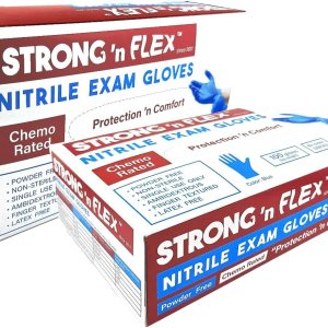 STRONG ‘n FLEX Guantes de examen de nitrilo de alta calidad, sin polvo, quimioratados, 4.5 mil, mayor protección y comodidad, multiusos, 100caja STRONG ‘n FLEX Guantes de examen de nitrilo de alta calidad, sin polvo, quimioratados, 4.5 mil, mayor protección y comodidad, multiusos, 100caja