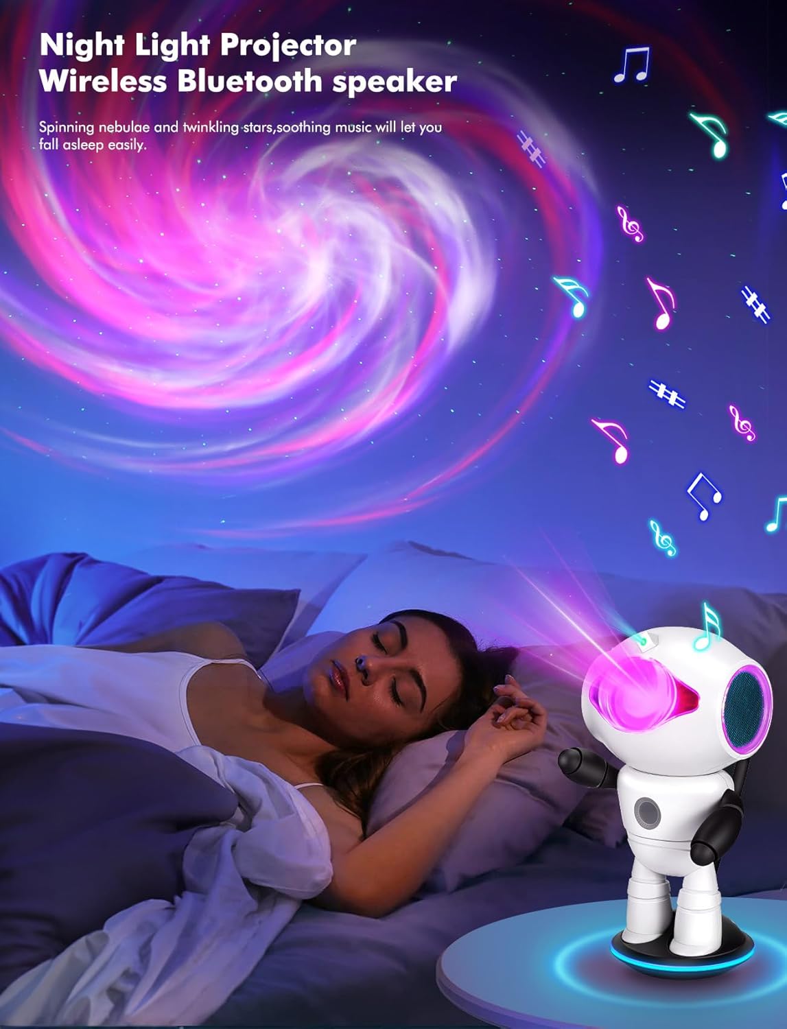 Astronauta Star Galaxy Proyector de luz, proyector de galaxia, luz nocturna con altavoz Bluetooth y robot, calcomanías de garabatos de bricolaje de