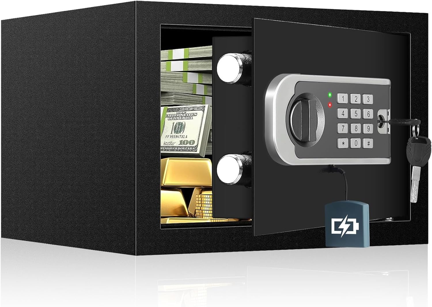 Caja fuerte ignífuga pequeña de 0.7 pies cúbicos para uso doméstico, caja de seguridad digital para el hogar con cerradura de combinación y teclas