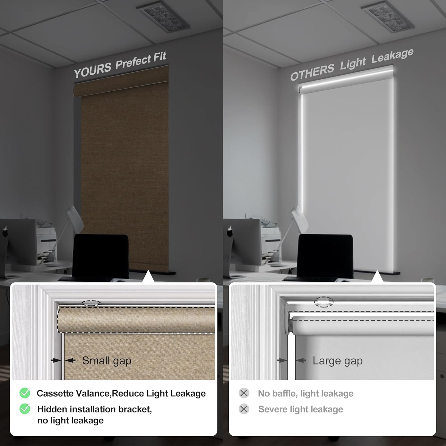 Boolegon Persianas enrollables opacas para ventanas, inalámbricas, tela de lino, persianas enrollables, tela con aislamiento térmico y protección