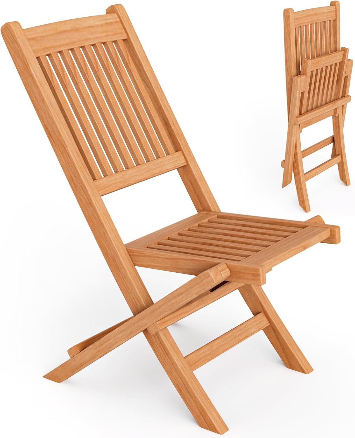 Giantex Sillas plegables para patio, sillas de madera de teca indonesia para exteriores con asiento y respaldo de rejillas, silla portátil de
