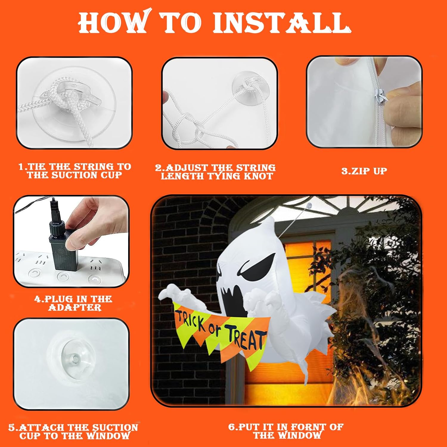 SRKLH Inflables de Halloween de 3.5 pies, fantasma volador que estalló de la ventana, inflables de Halloween con luces LED integradas, decoraciones