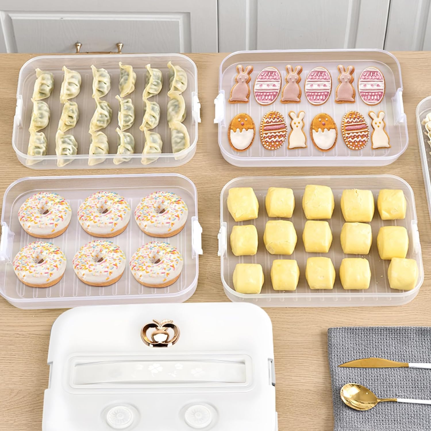 OFFKITSLY Contenedores de almacenamiento de alimentos con tapas, recipientes de plástico herméticos para almacenamiento de galletas, contenedores de