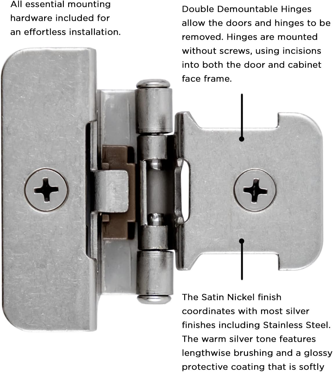 Hickory Hardware P5311-SN Bisagra Desmontable Doble, Níquel Satinado