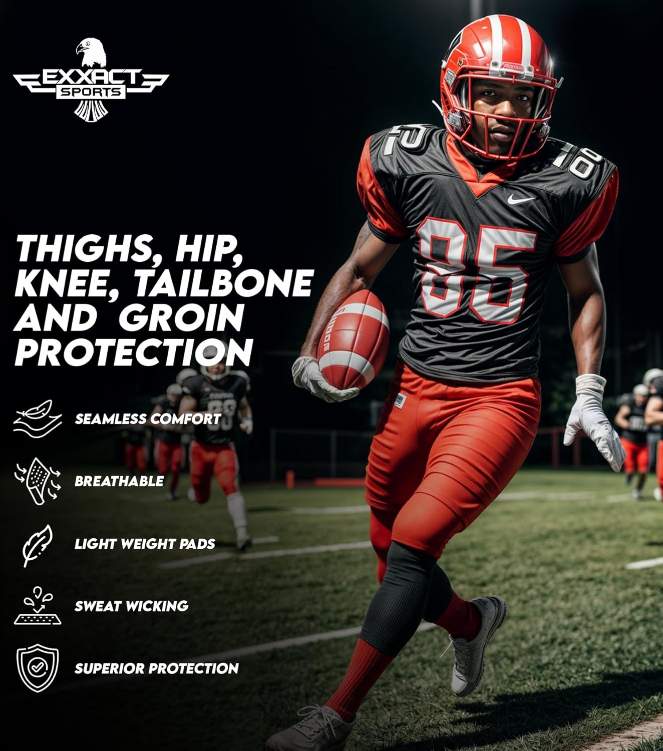 Exxact Sports Battle 7-Pad Football Girdle for Men & Boys – Finest Padded Compression Shorts, Mens Girdle Football with Cup Pocket, Adult & Youth