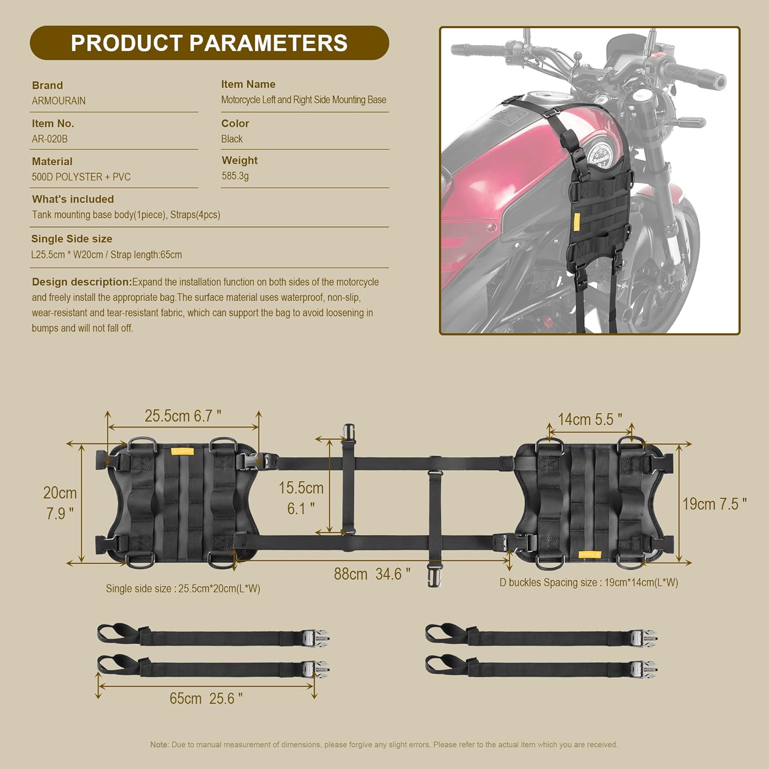 Colgante de montaje auxiliar izquierdo y derecho para tanque de motocicleta, accesorios de motocicleta aumentan el espacio de almacenamiento,