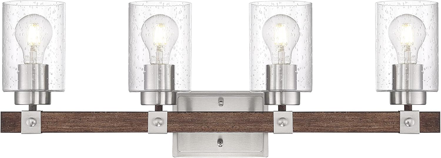 Nuvo 606964 – Acabado de madera de níquel cepillado y nuez moscada con vidrio transparente sembrado, 4 luces