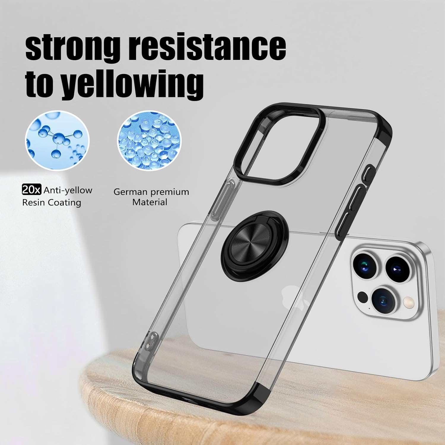 LONTECT Funda para iPhone 15 Pro Max a prueba de golpes, delgada, resistente a las caídas, cubierta protectora de cuerpo completo con soporte de