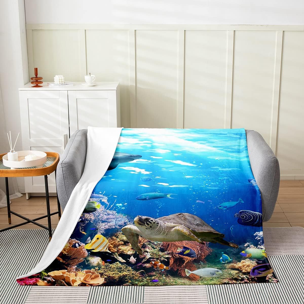 Erosebridal Manta de tortuga marina para todas las estaciones, manta de vellón de tiburón, tamaño individual de 60 x 80 pulgadas, manta mullida de