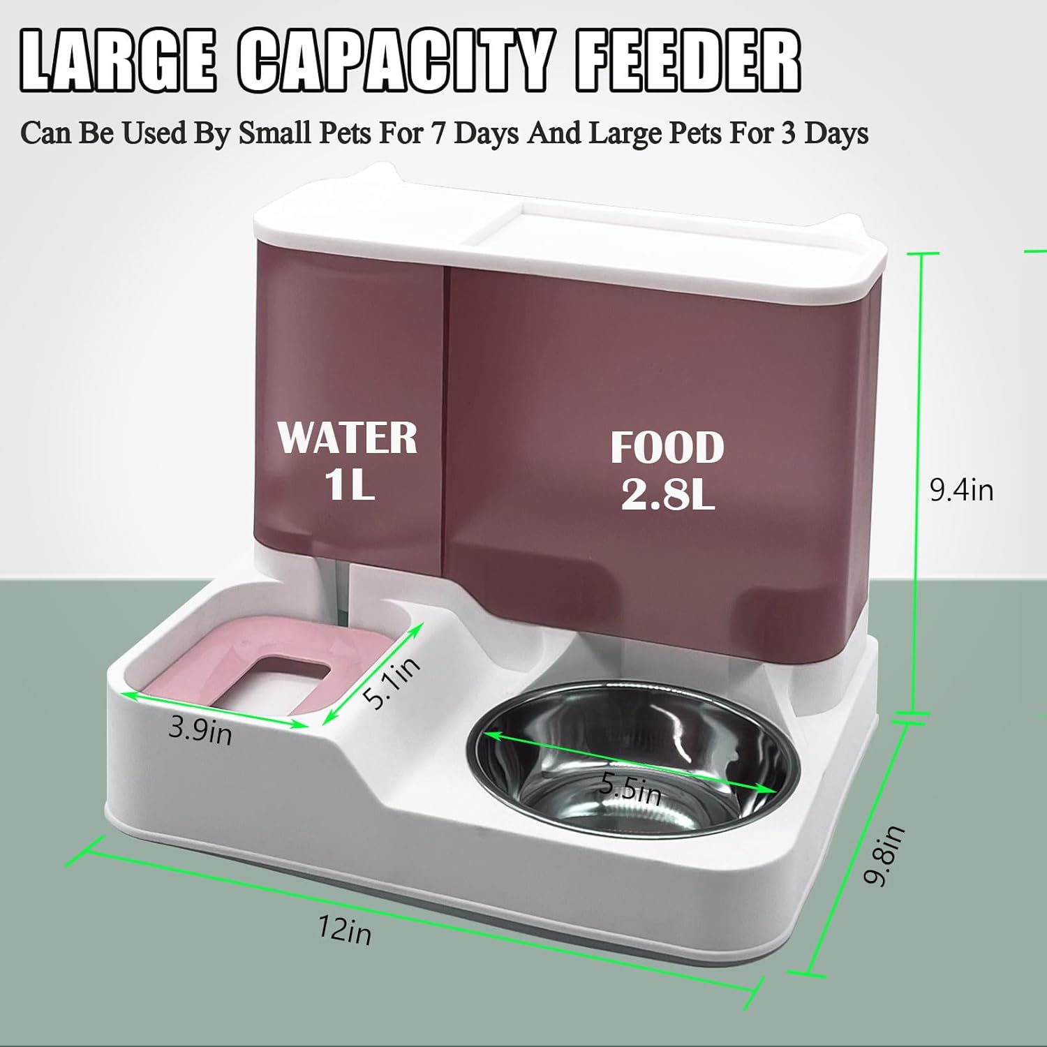 kathson Juego de dispensador automático de comida y agua todo en uno para gatos, comedero por gravedad para gatos con cuenco de acero inoxidable,