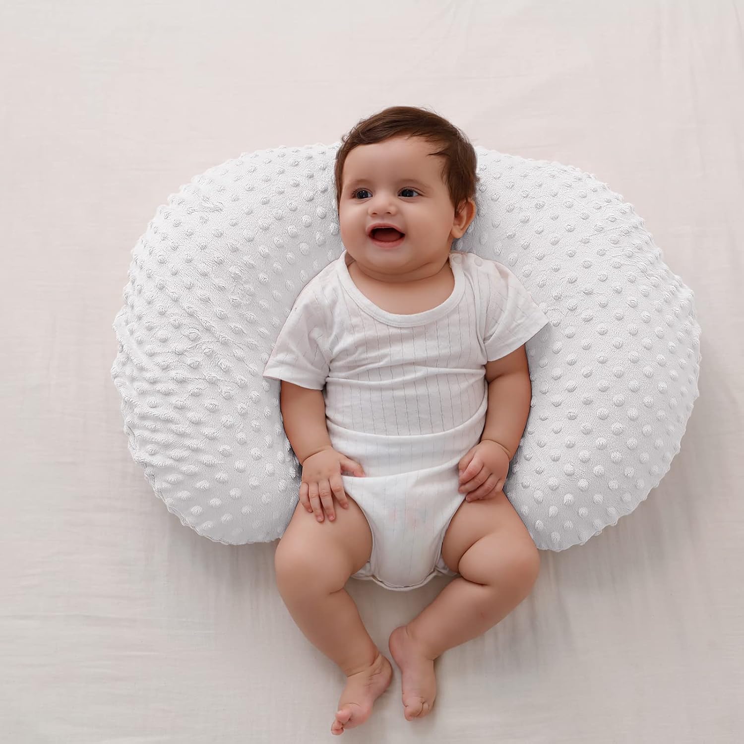 Almohada de lactancia y posicionador corporal con funda de Minky de primera calidad para lactancia materna para bebés niños y niñas, almohada de