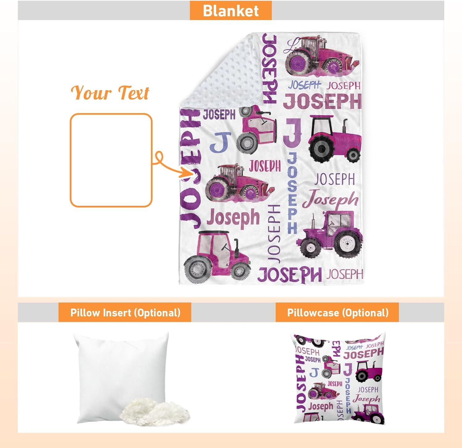 Mantas de tractor con nombre personalizado, mantas de bebé de felpa suave para niñas con patrón de tractor impreso y puntos elevados relajantes,