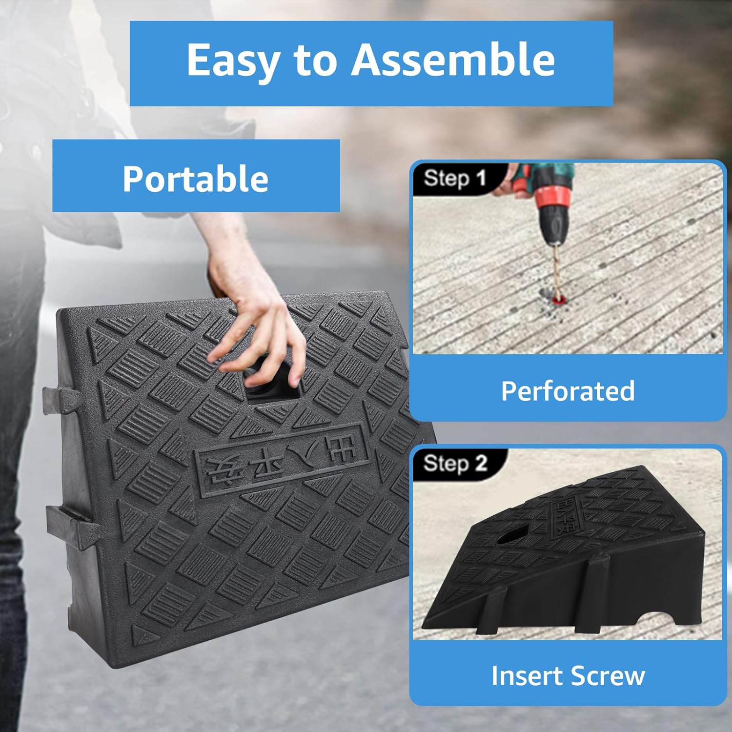 CertBuy Paquete de 2 rampas de plástico de 10 pulgadas, rampa pequeña para bordillo de entrada, para carga, muelle, garaje, acera, camión, scooter,