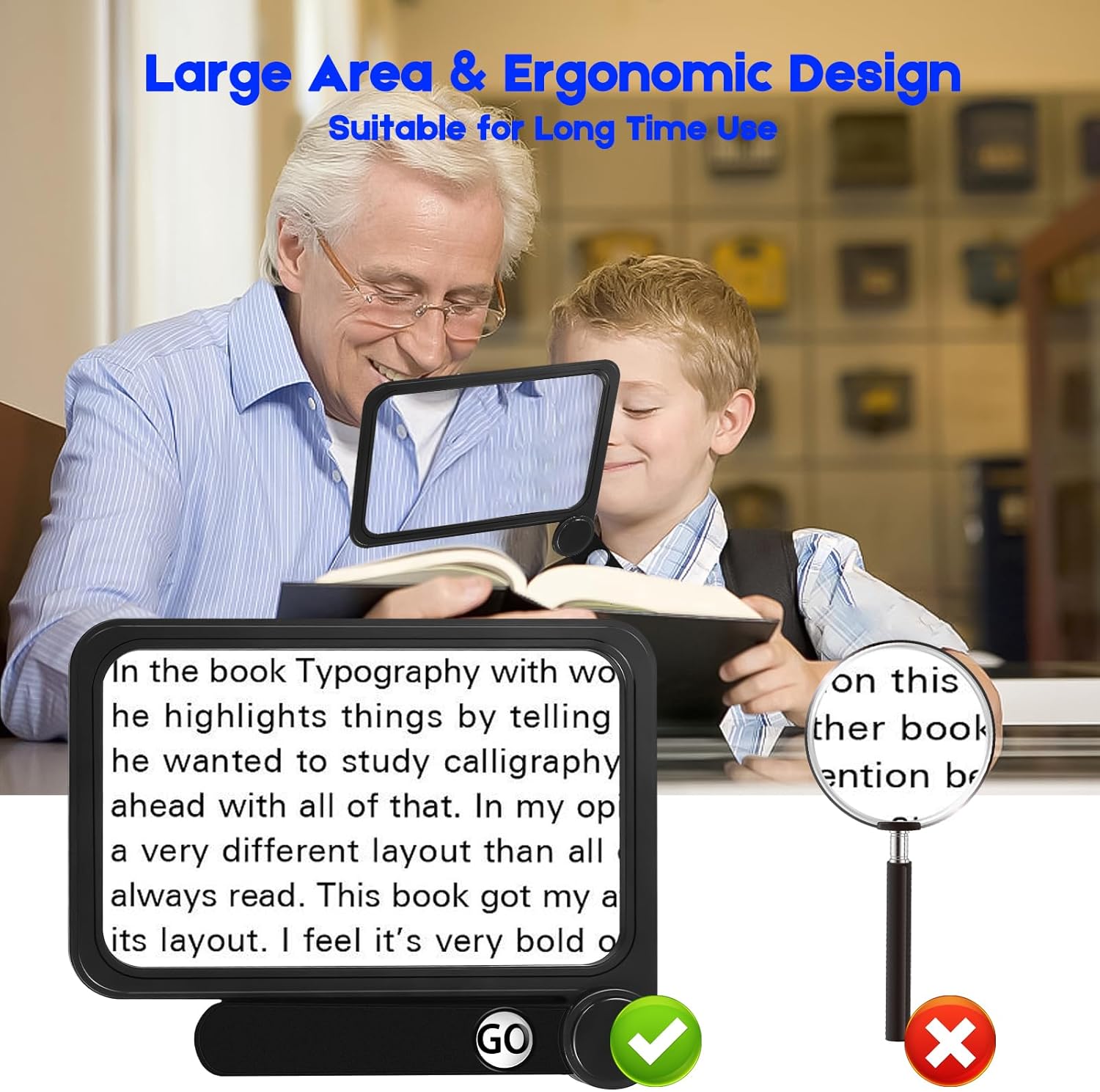 NZQXJXZ Lupa grande de 30 x 5 veces para leer página de libro completa, lupa plegable de mano para personas mayores, lectura de periódicos, libros,