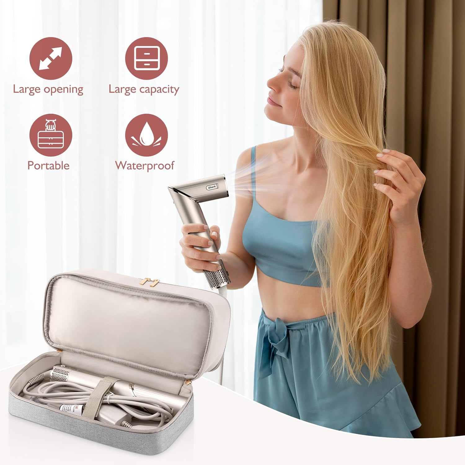 Estuche de transporte de viaje para secador de pelo Shark Flexstyle Dyson Airwrap Brush de doble capa, accesorios para el cabello, bolsa de