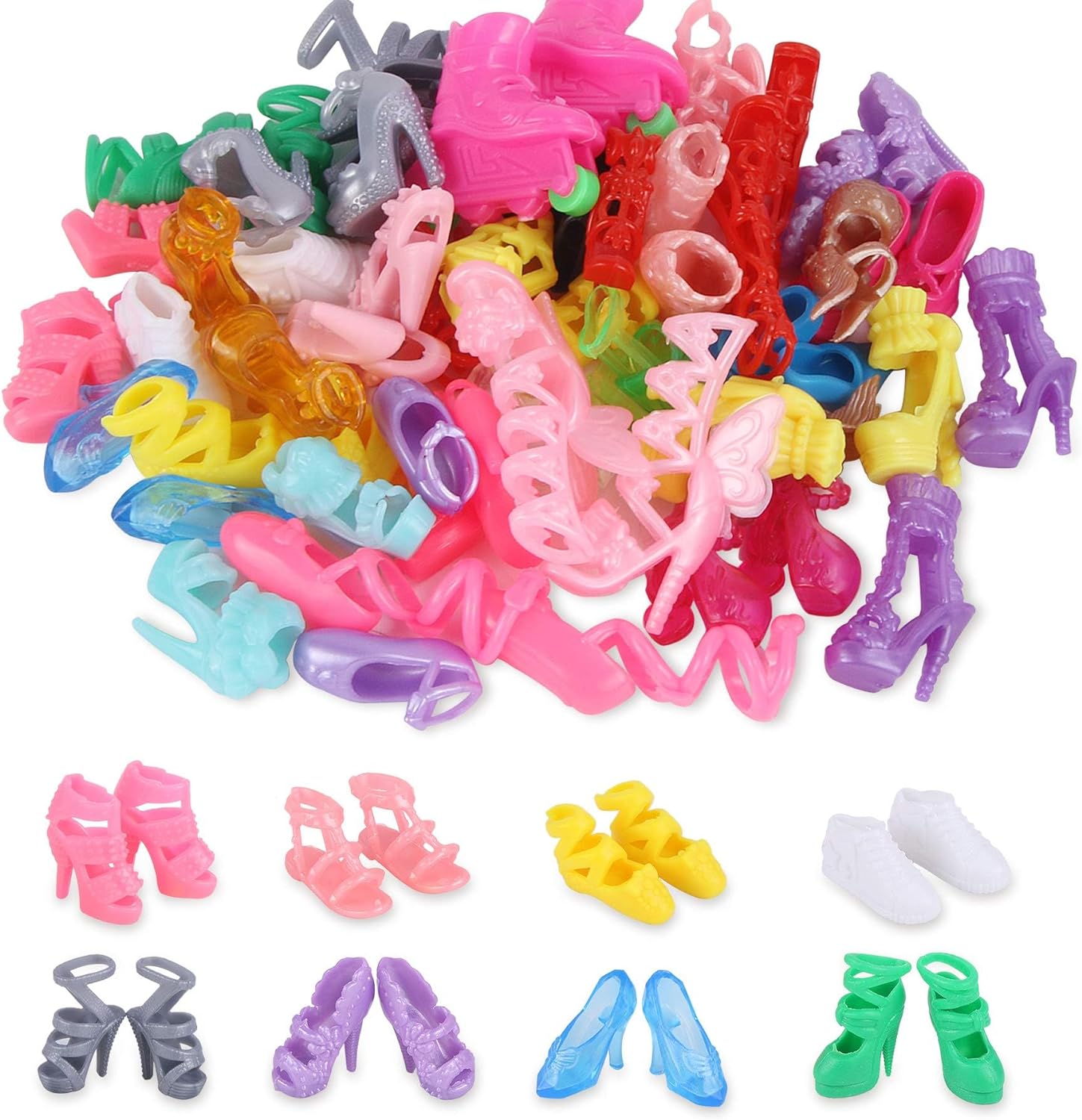 JANYUN 50 pares de zapatos de muñeca de varios estilos de repuesto para botas de tacón alto a granel para muñecas de 12 pulgadas