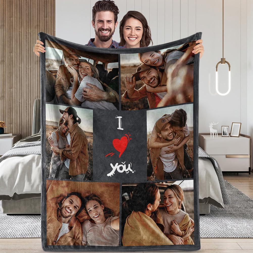 TinyName Regalos personalizados con texto en inglés “I Love You” para novio, manta personalizada con fotos, manta de franela personalizada con