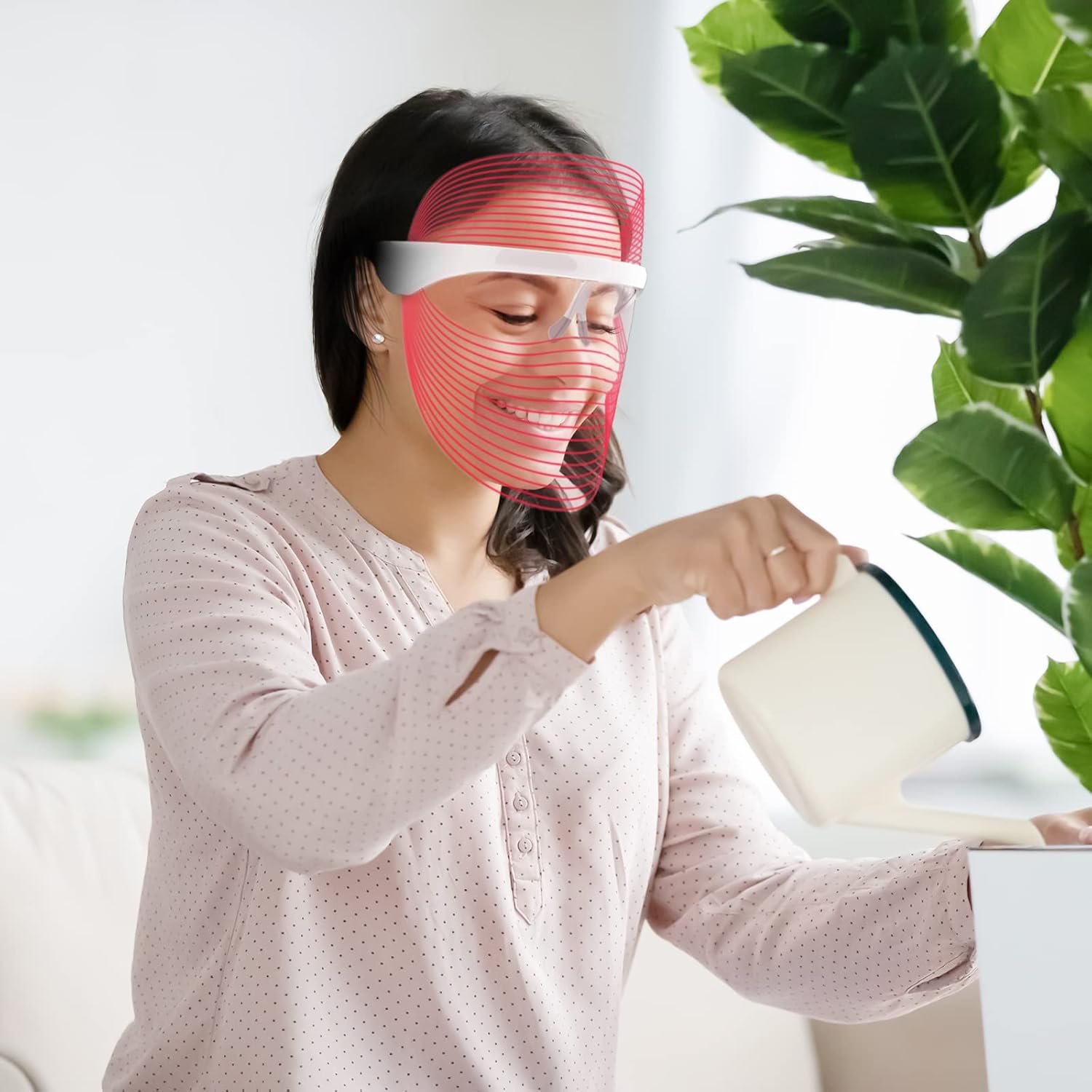 Máscara facial L E D terapia de luz, 7 colores L E D, terapia de luz roja y azul para cara, máscara ligera para el cuidado de la piel, recargable