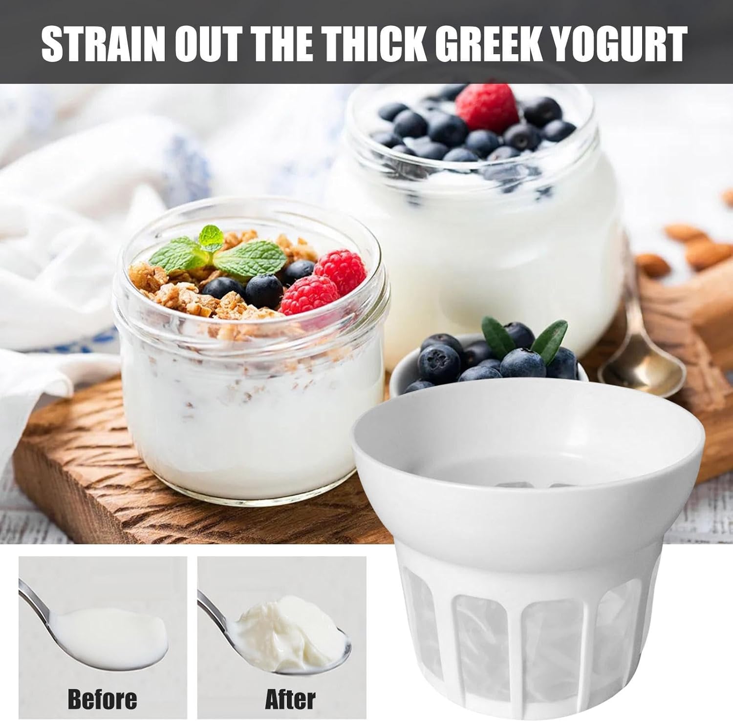 Filtros de yogur, colador de yogur, colador de jugo, fabricante de yogur griego, separador de suero de yogur, colador de filtrado duradero