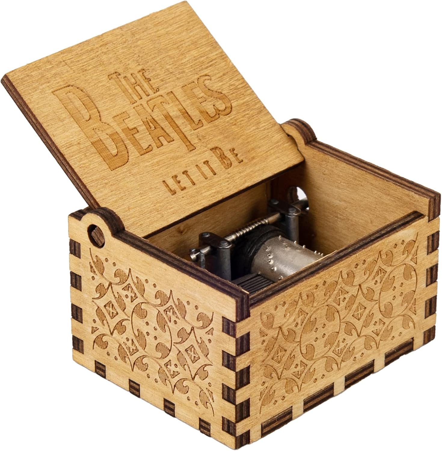 AUEAR, Caja de música de madera Let It Be con manivela grabada con láser, caja musical vintage, caja musical pequeña, regalo único para cumpleaños,