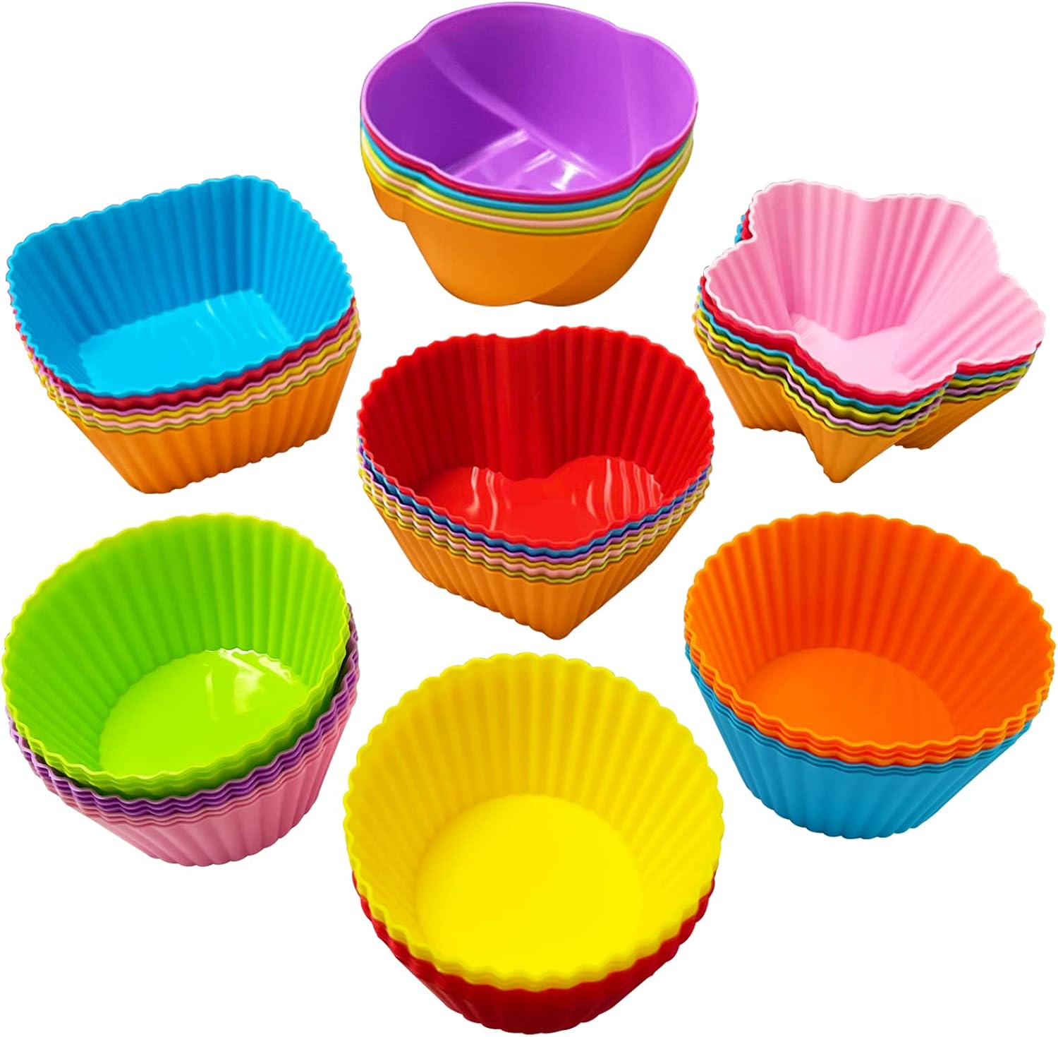 DERGUAM – 50 forros de silicona para magdalenas, moldes reutilizables antiadherentes fáciles de limpiar para cupcakes, redondos, cuadrados,