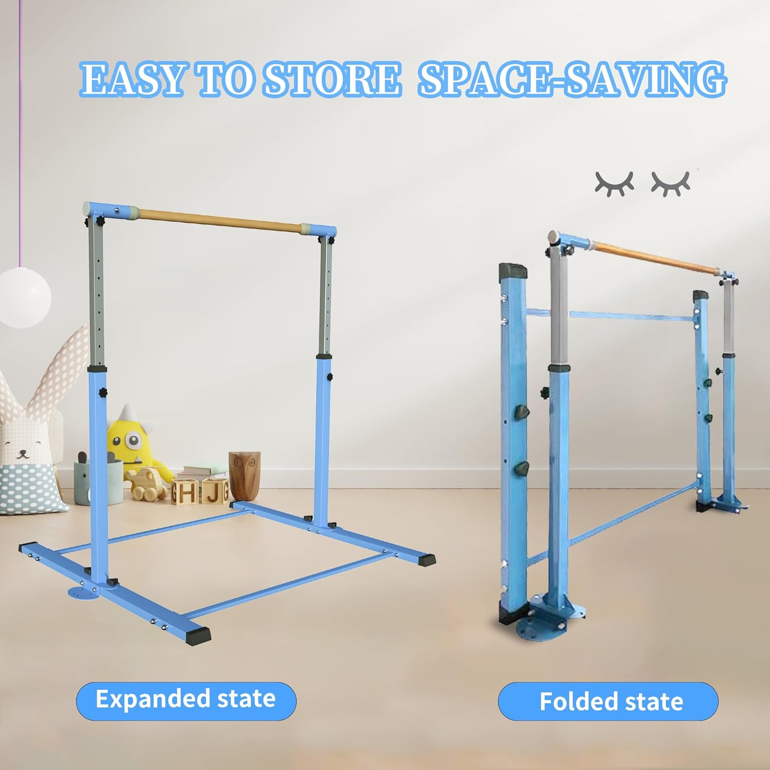 EL&ITWings Kip Bar de gimnasia, barra horizontal para niños y niñas, altura ajustable de 3 a 5 pies, equipo de gimnasio en casa, ideal para