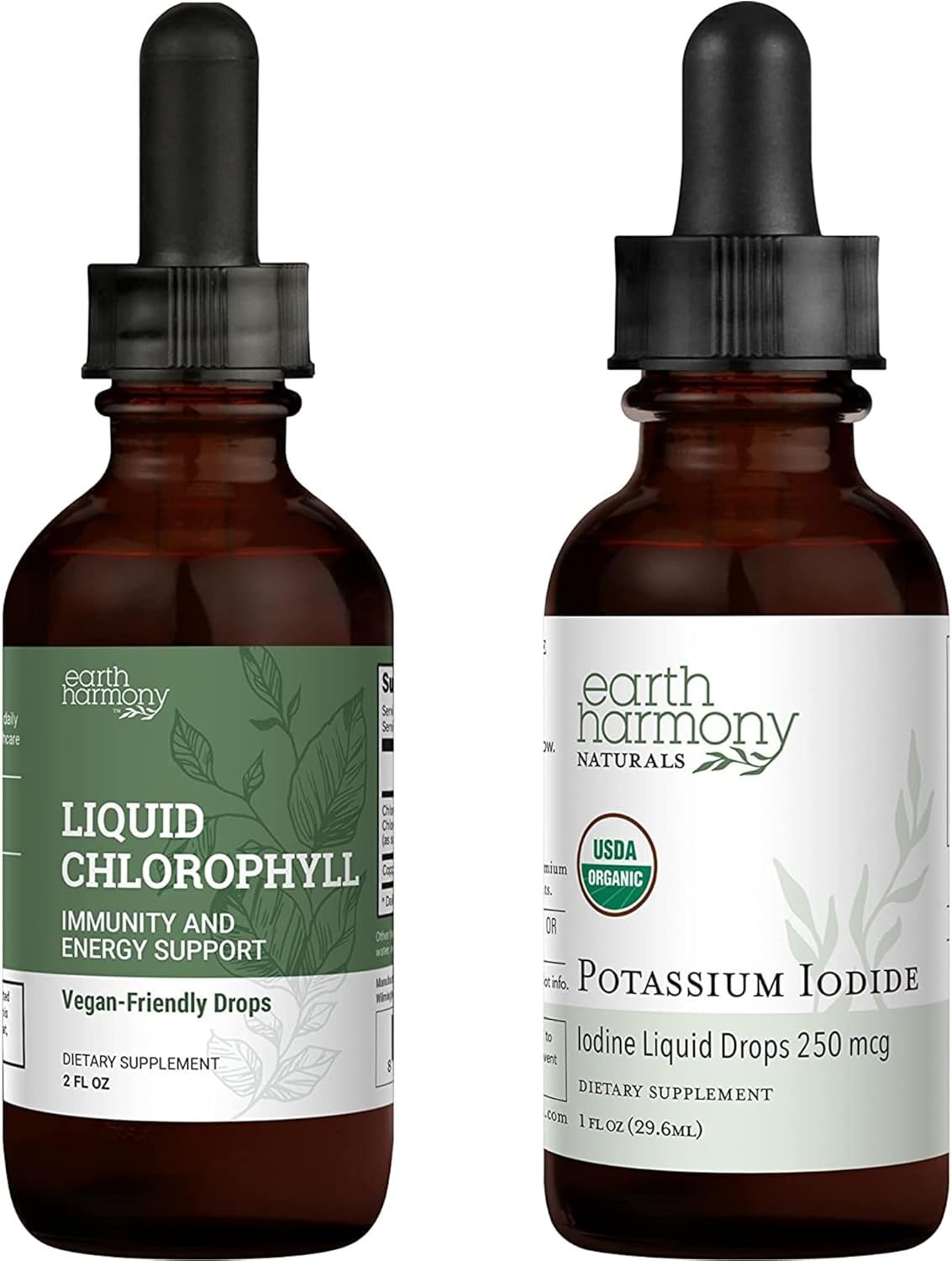 Earth Harmony – Yoduro de potasio orgánico 250 mcg y clorofila – 1 onza líquida y 2 onzas líquidas