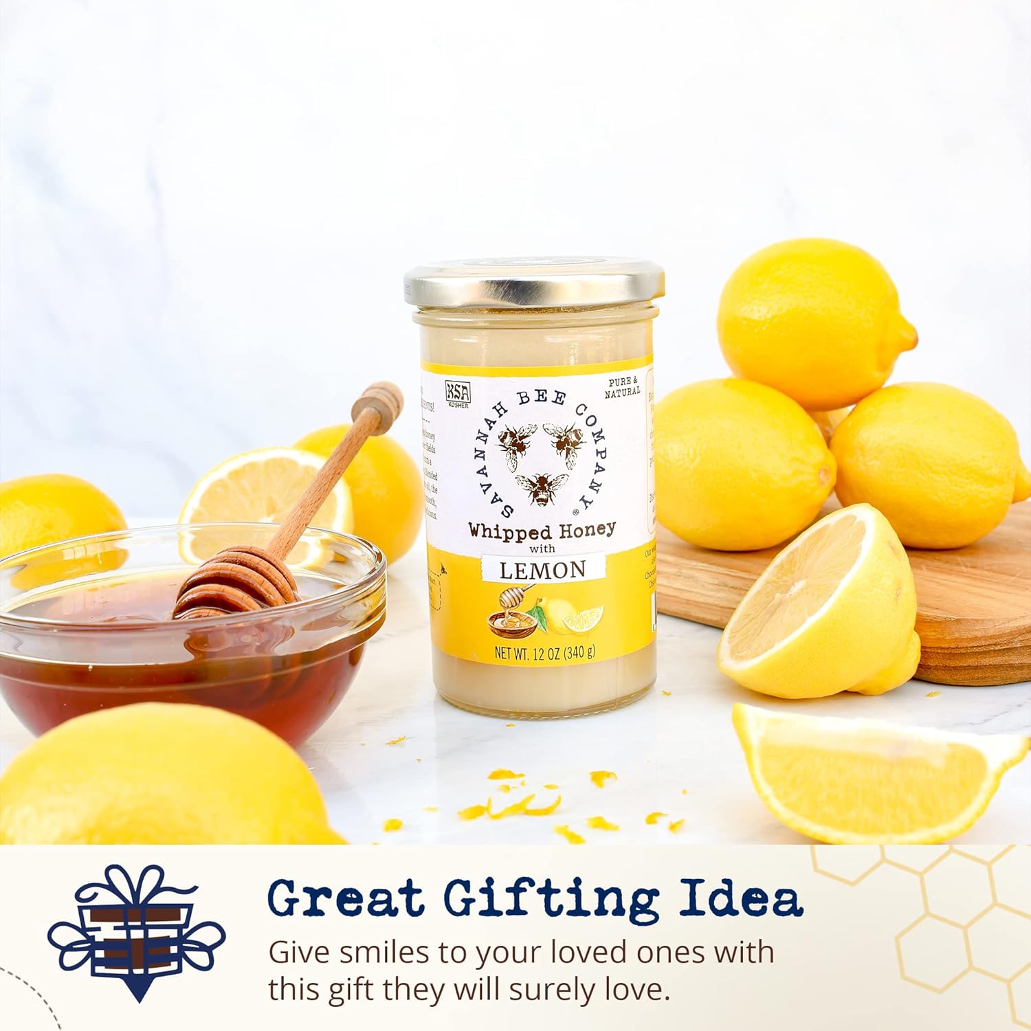 Savannah Bee – Set de regalo de miel batida, cremosa, suave, untable y absolutamente deliciosa, miel 100% natural y pura, 12 onzas (original y limón)