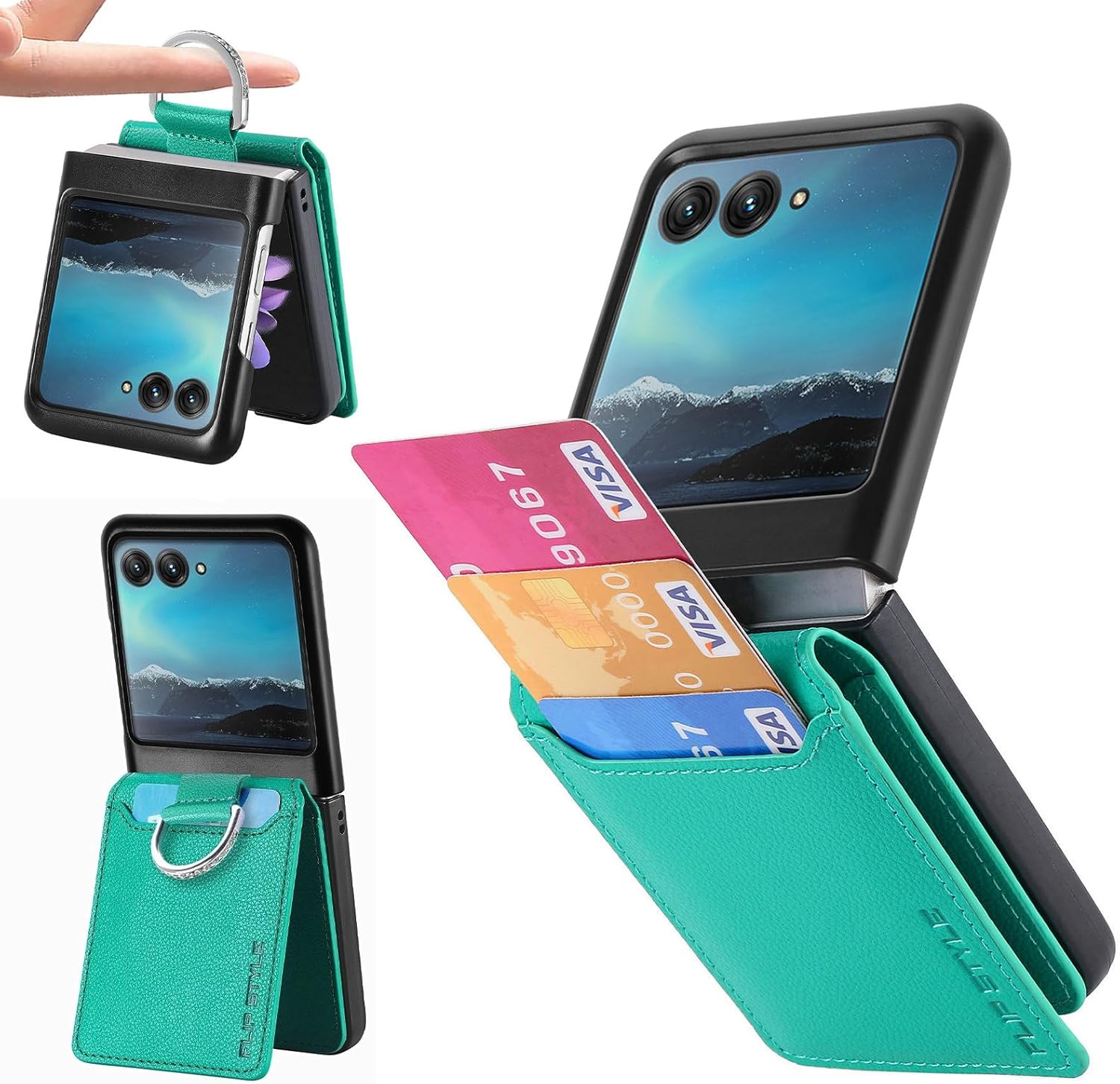 Asuwish Funda compatible con Motorola Razr Plus 2023 Razr+ y soporte para ranura para tarjeta de crédito, soporte de anillo delgado, accesorios de