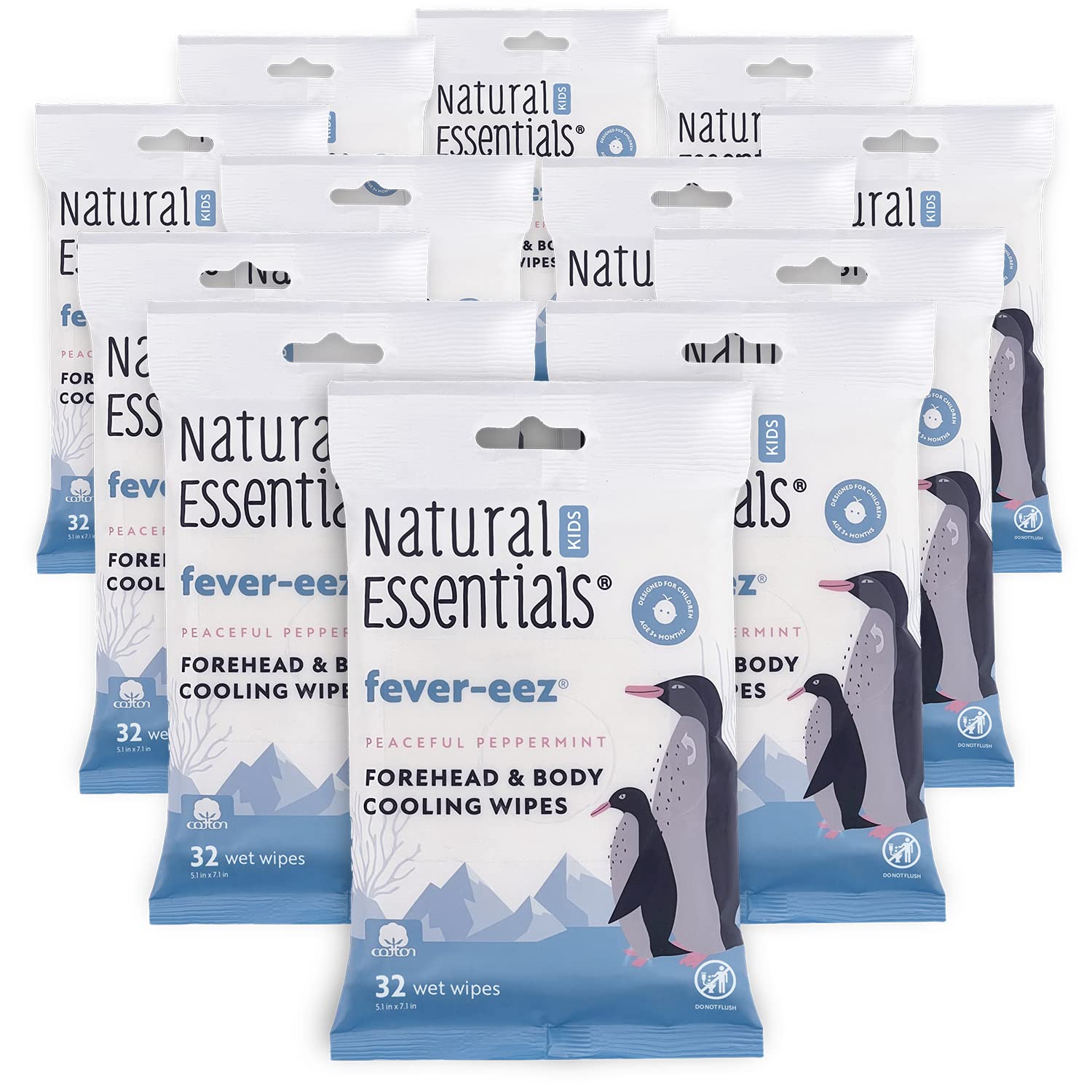 Natural Essentials Fever-eez – Alivio de la fiebre del bebé para niños, toallitas calmantes para la frente y el cuerpo para bebés, proporcionan una