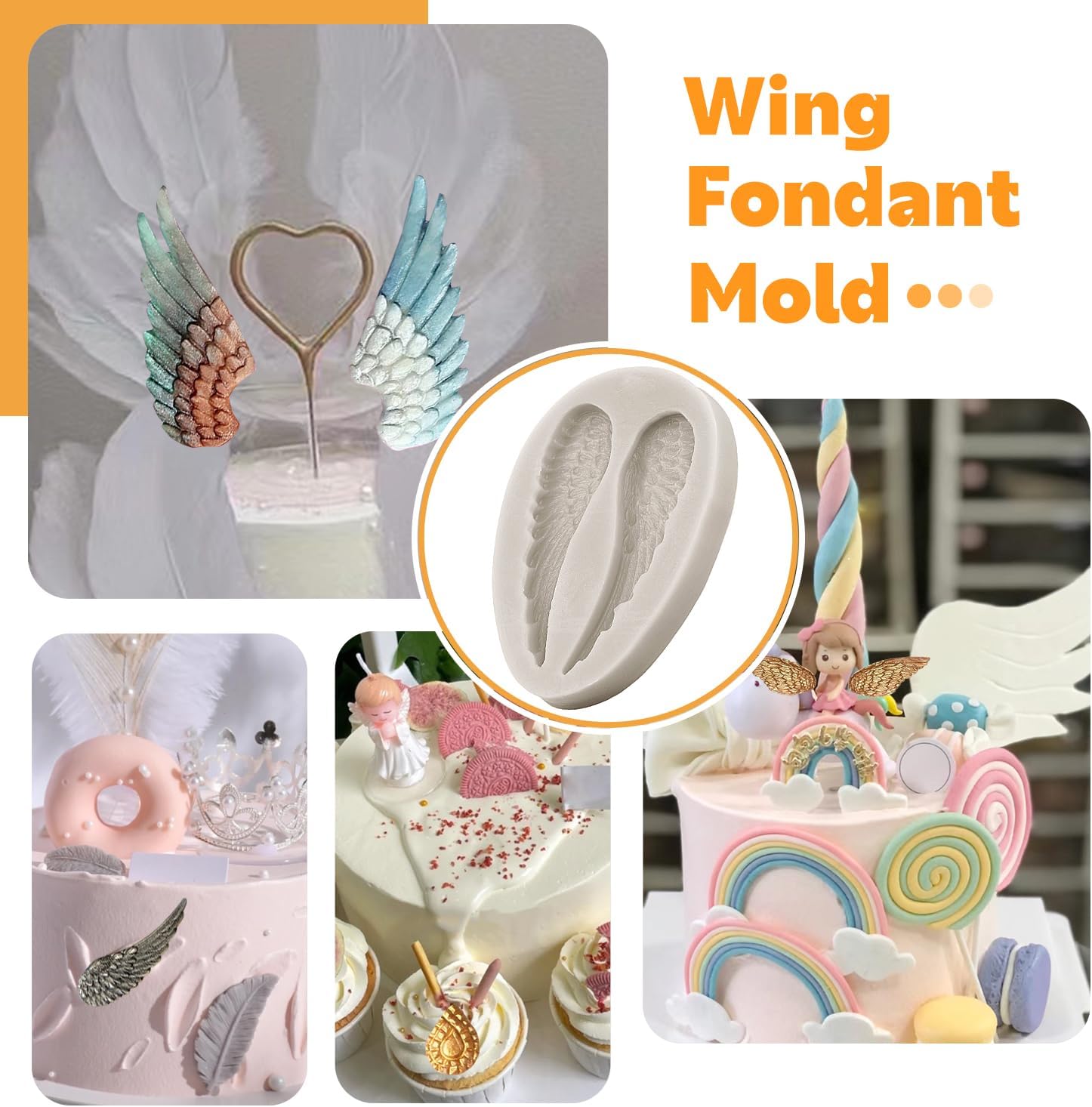 Sijiangmold Moldes de silicona con alas de ángel para decoración de pasteles, decoración de cupcakes, pasta de goma de mascar de chocolate, juego de