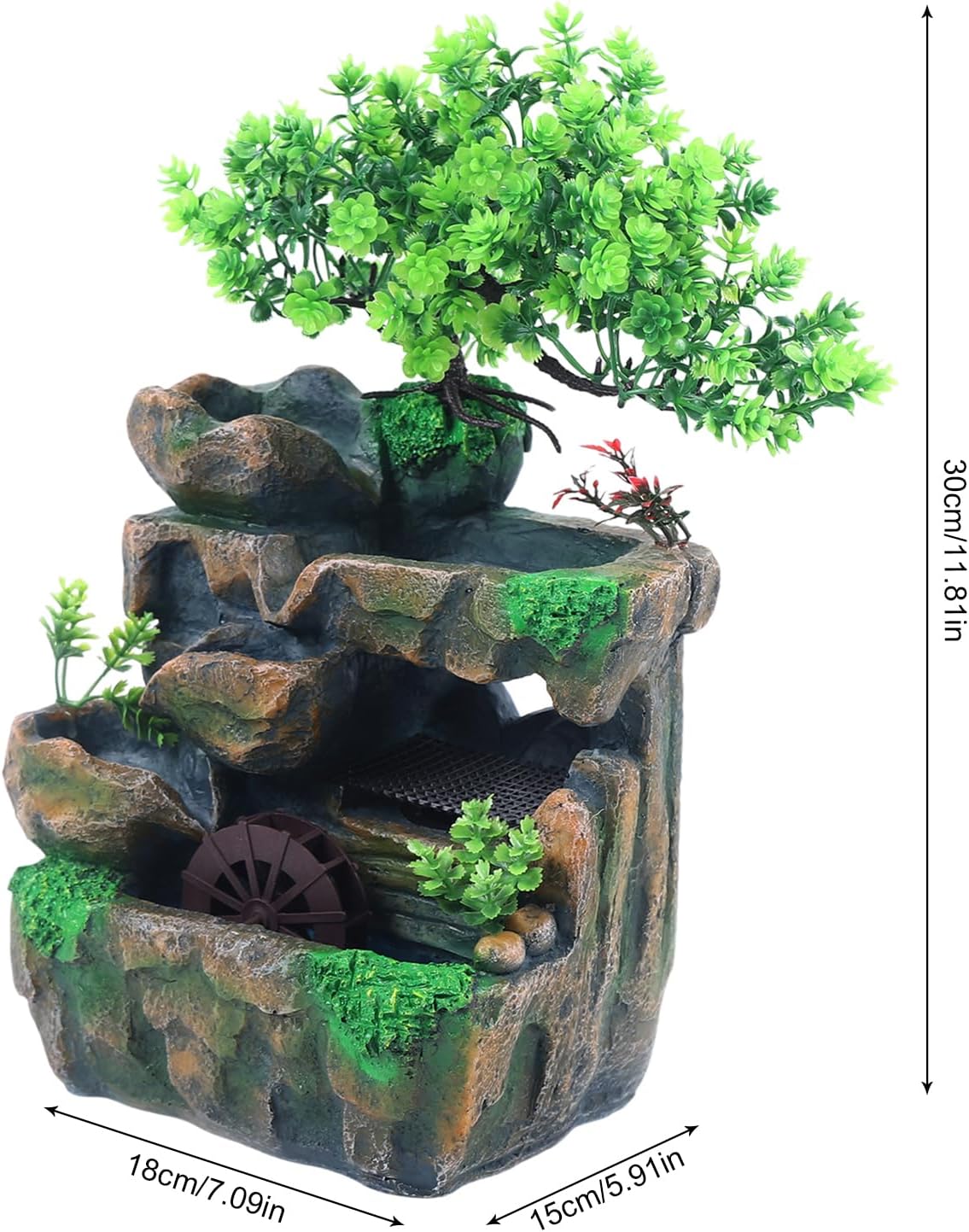 Adornos de rocalla de fuente de agua con cascada y luces LED de colores, mini cascada de escritorio, pequeña rocalla para oficina, hogar, dormitorio