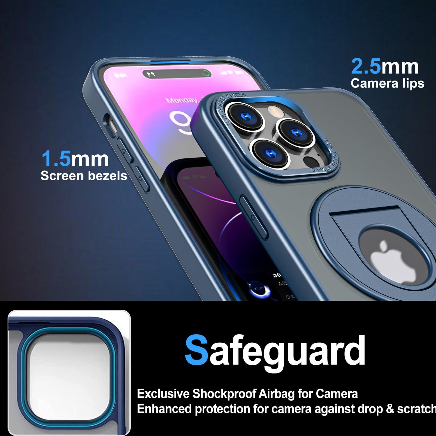 Benbenjaytek Funda para iPhone 15 Pro Max solo compatible con soporte de anillo invisible Magsafe, rotación de 360, protección contra caídas de 10