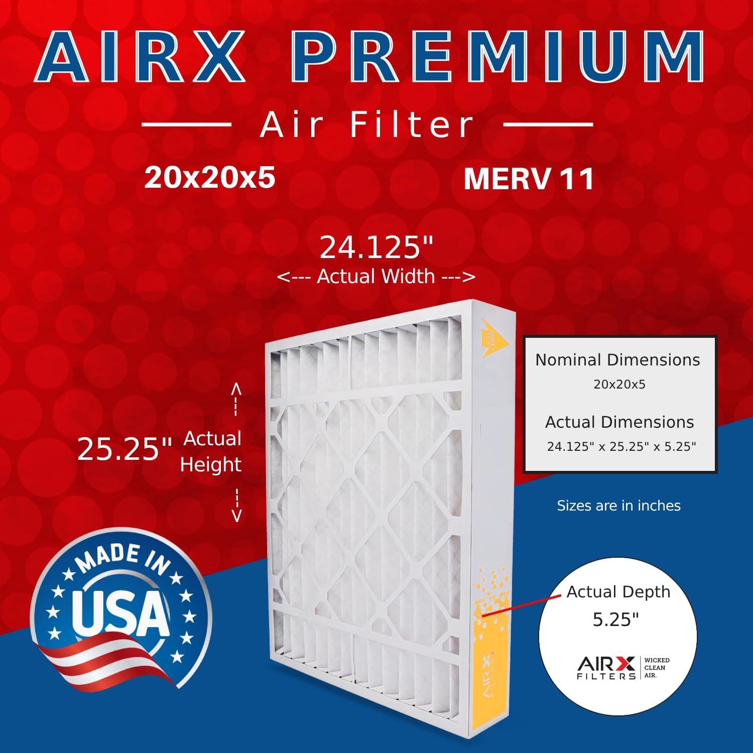 AIRX FILTERS WICKED CLEAN AIR. Filtro de aire 20x20x5 MERV 11 Compatible con Goodman Amana M2-1056 AMP-M2-1056 Filtro de horno 1 filtro individual