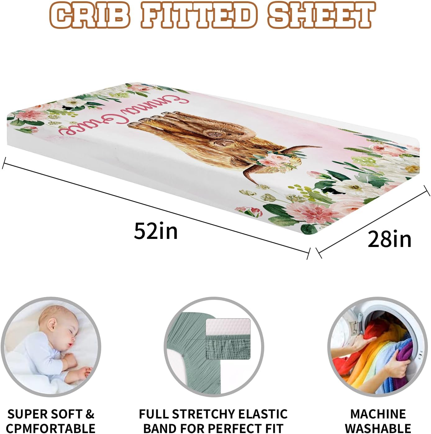 Sábana bajera personalizada para cuna de 2 piezas con nombre, sábanas de colchón para cuna para bebés, niños y niñas, mini cuarto de bebé, sábana de