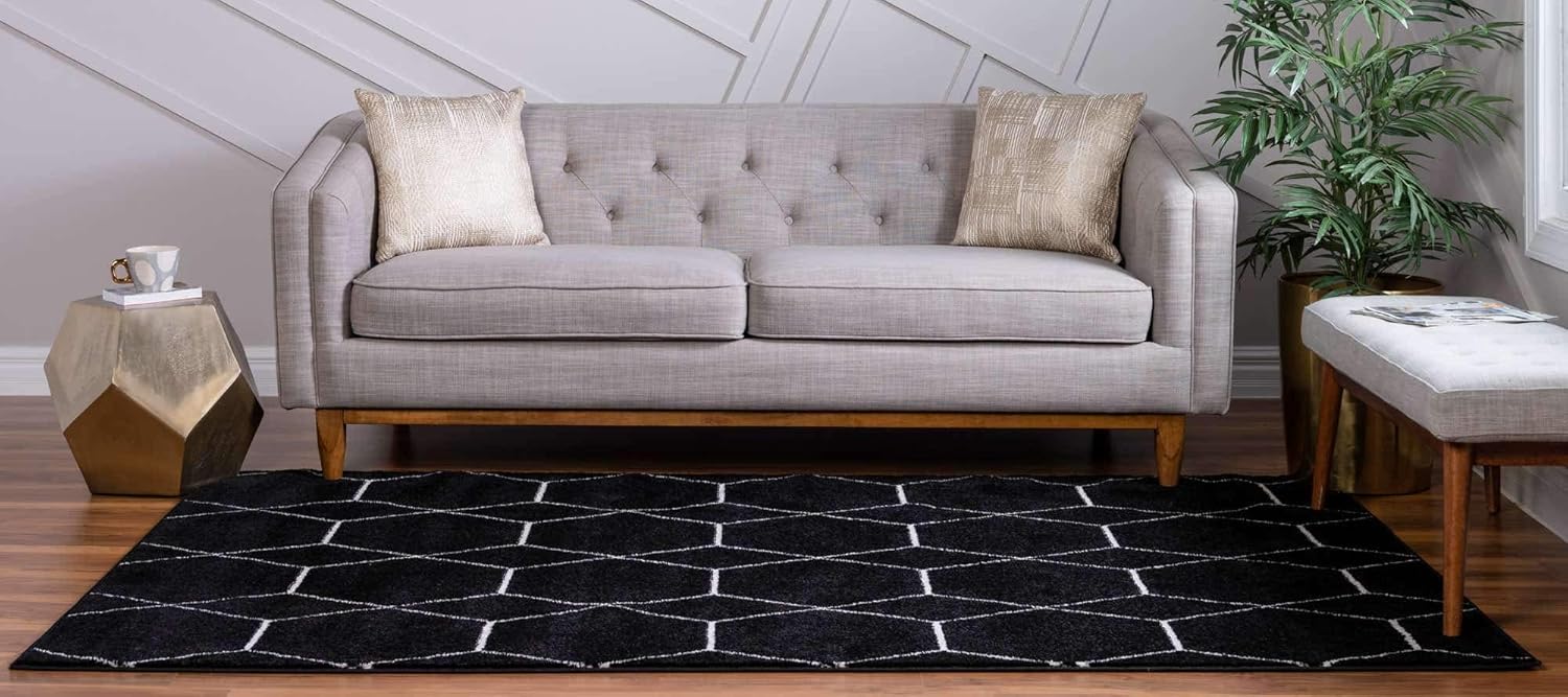 Unique Loom – Alfombra con diseño geométrico, colección Trellis Frieze (4 pies y 1 pulgada x 6 pies y 1 pulgada, negromarfil)