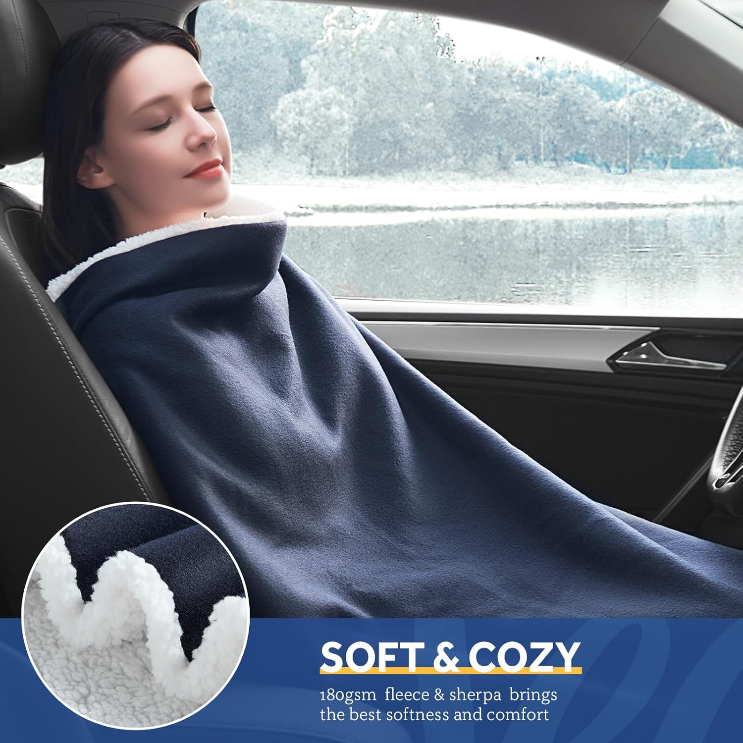 Sealy Manta térmica para automóvil de 12 voltios con 2 puertos de salida USB, 3 niveles de calefacción y apagado automático de 4 horas, manta