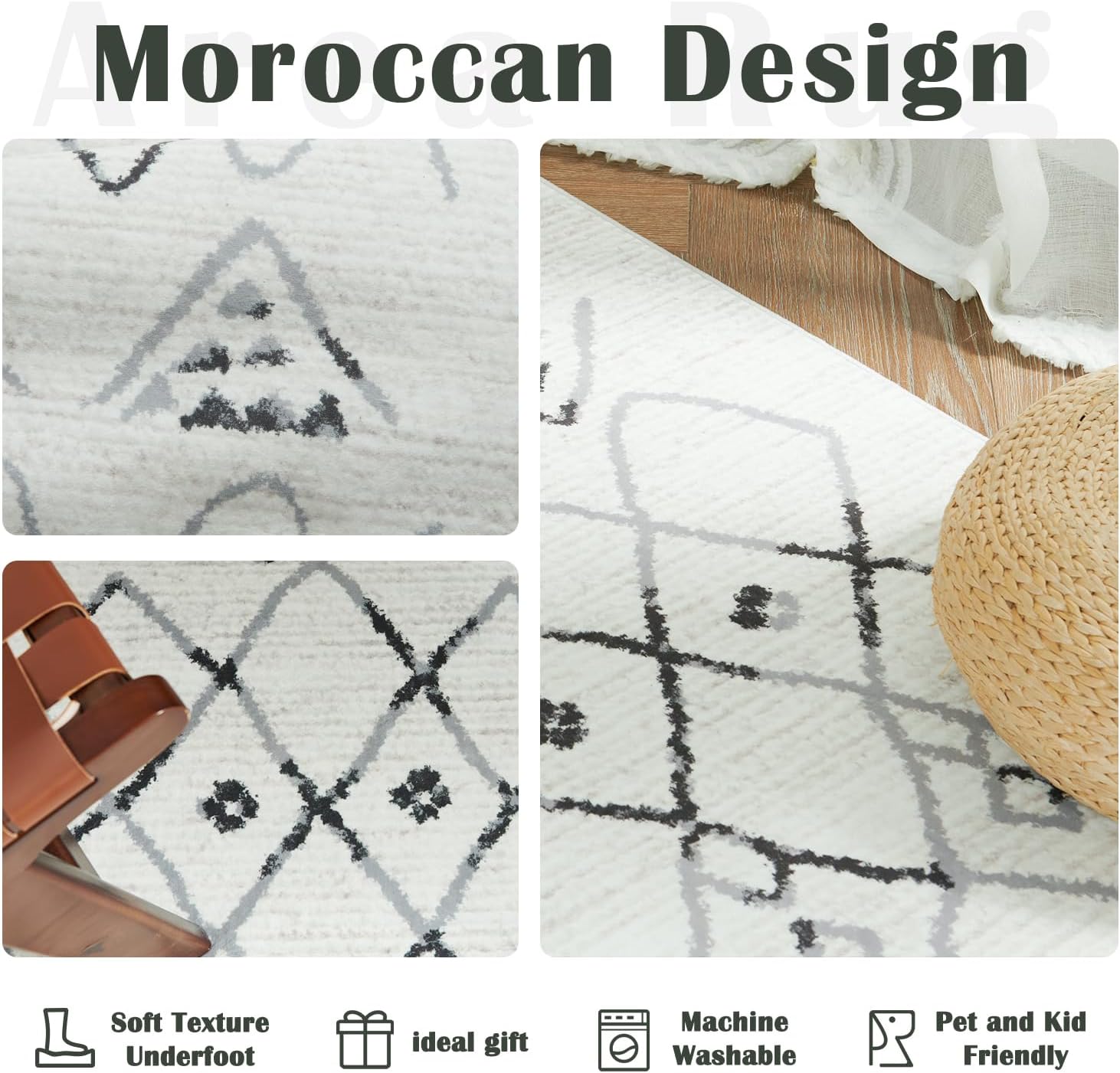 jinchan Alfombra de pasillo de cocina de 2 x 7 pies, alfombra marroquí moderna, lavable, geométrica, antideslizante, suave, delgada, para