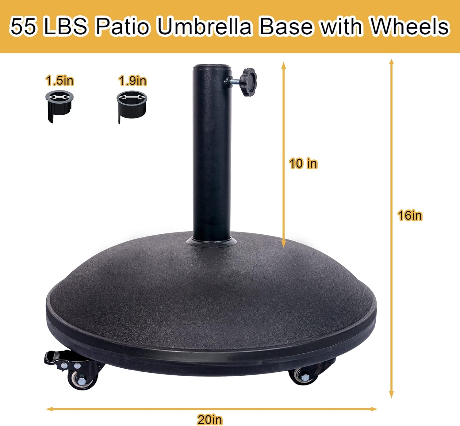 Sundale Outdoor Base de sombrilla resistente, soporte móvil de hormigón de plástico de 55 libras con 4 ruedas para patio, terraza, jardín, piscina,