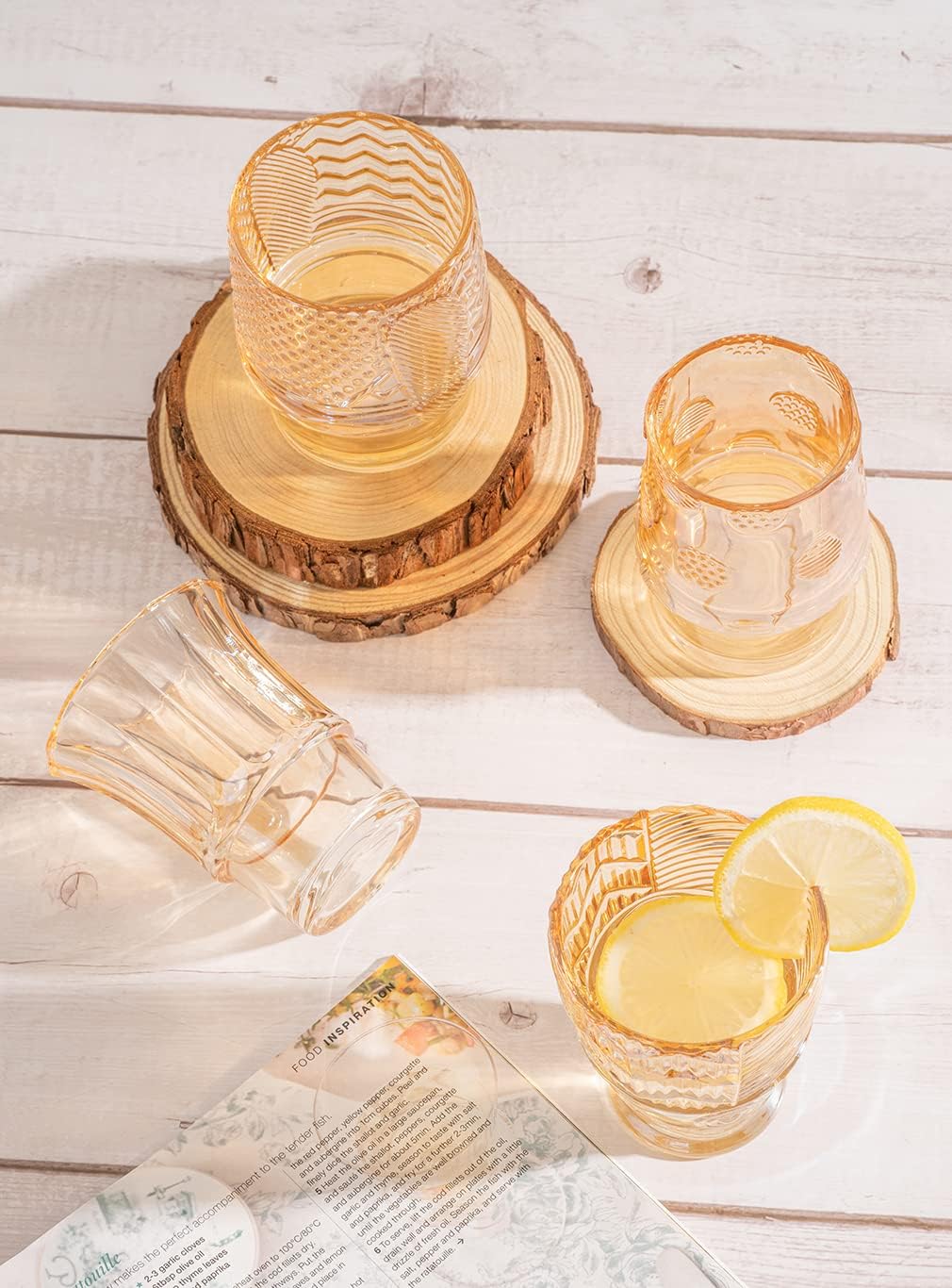 Vaso de vidrio de pescado de 9 onzas, juego de 4 vasos apilables para refrescos, jugos, té, leche, avena