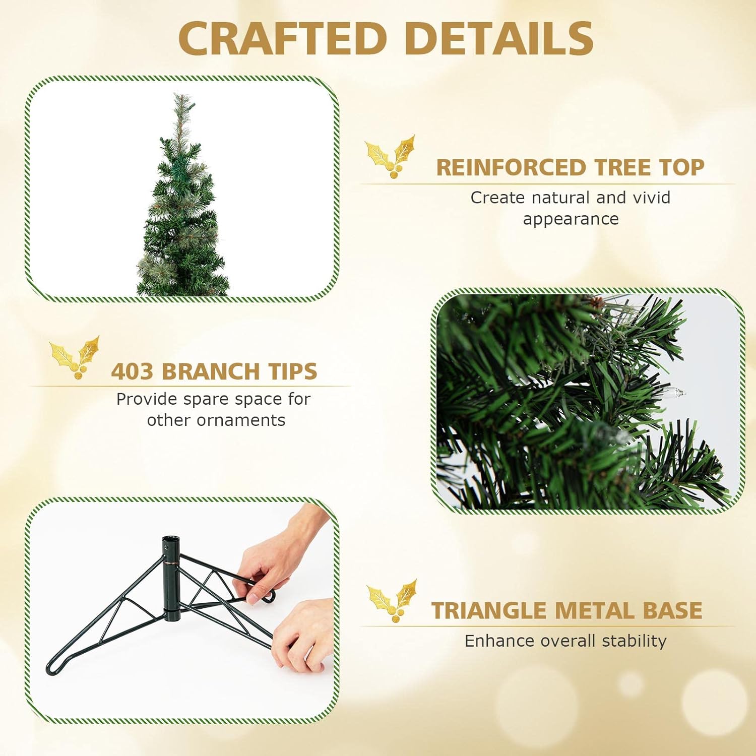 Goplus Árbol de Navidad preiluminado de 7 pies, árbol de Navidad artificial con 150 luces blancas cálidas, 403 puntas de rama, soporte de metal
