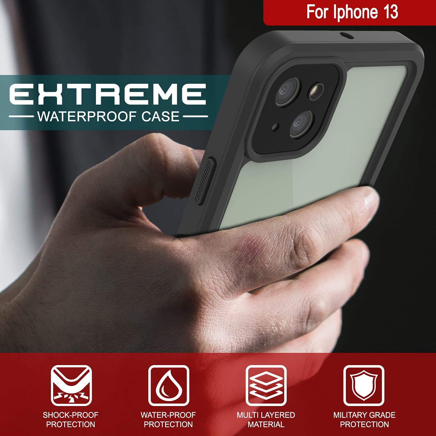 Punkcase Funda impermeable para iPhone 13 serie extrema ajuste delgado certificado IP68 a prueba de golpes a prueba de nieve con protector de