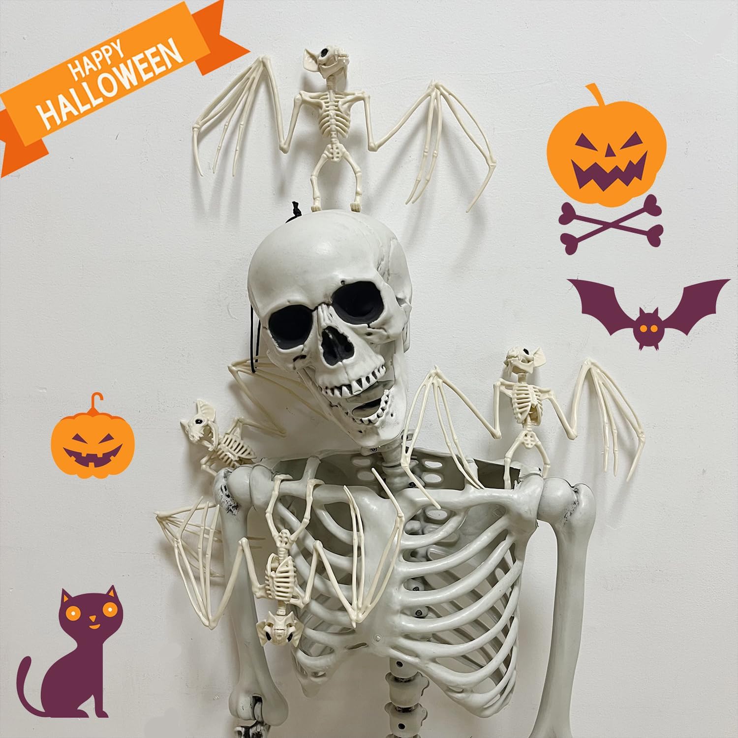 Esqueleto de animal de Halloween, horrible esqueleto de murciélago de simulación, mordazas móviles de hueso de murciélago vívidos para decoración de