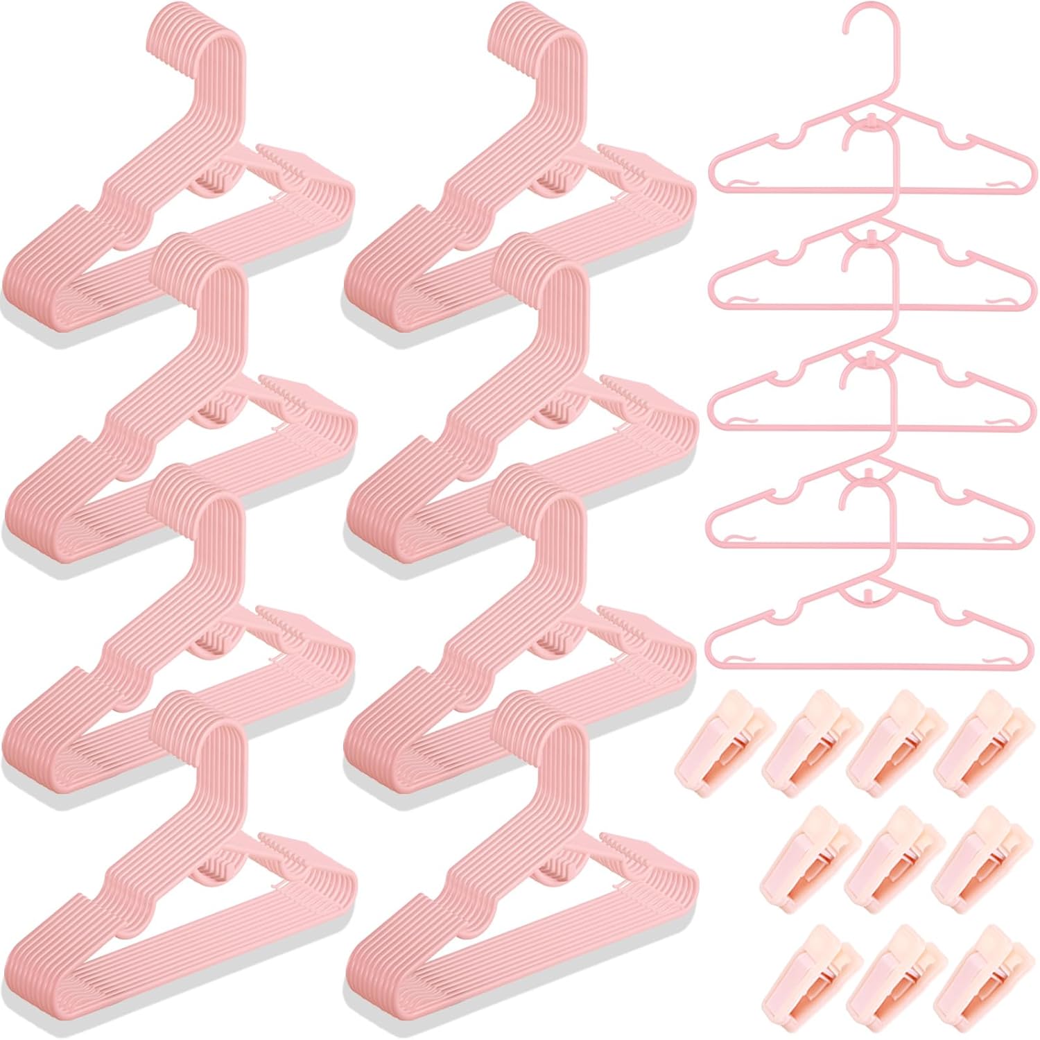 Paquete de 80 perchas de plástico para bebé, perchas para ropa infantil con clips para guardería, perchas que ahorran espacio para organizador de