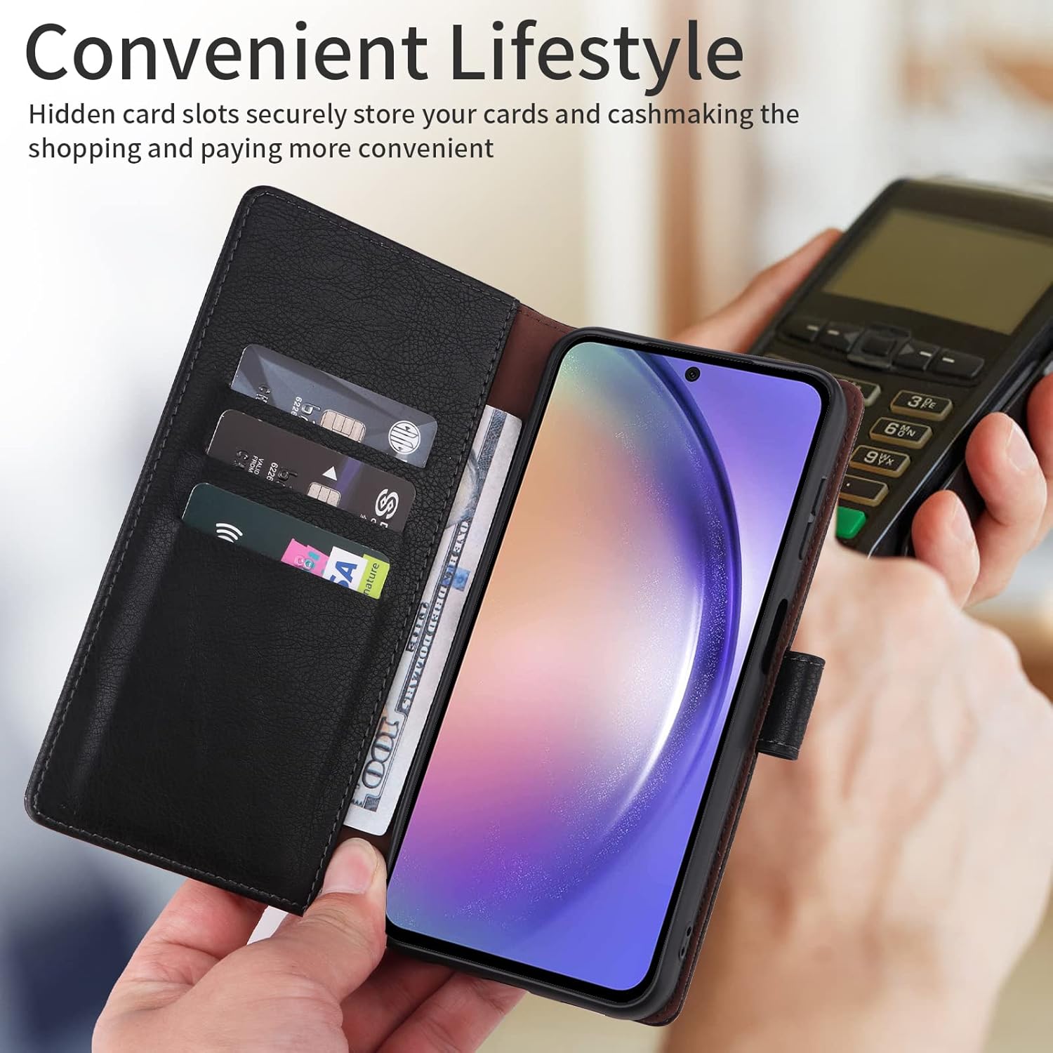 LBYZCASE Funda tipo cartera para Galaxy A54 5G con tarjetero de bloqueo RFID, cartera de cuero con función atril, magnética, a prueba de golpes,