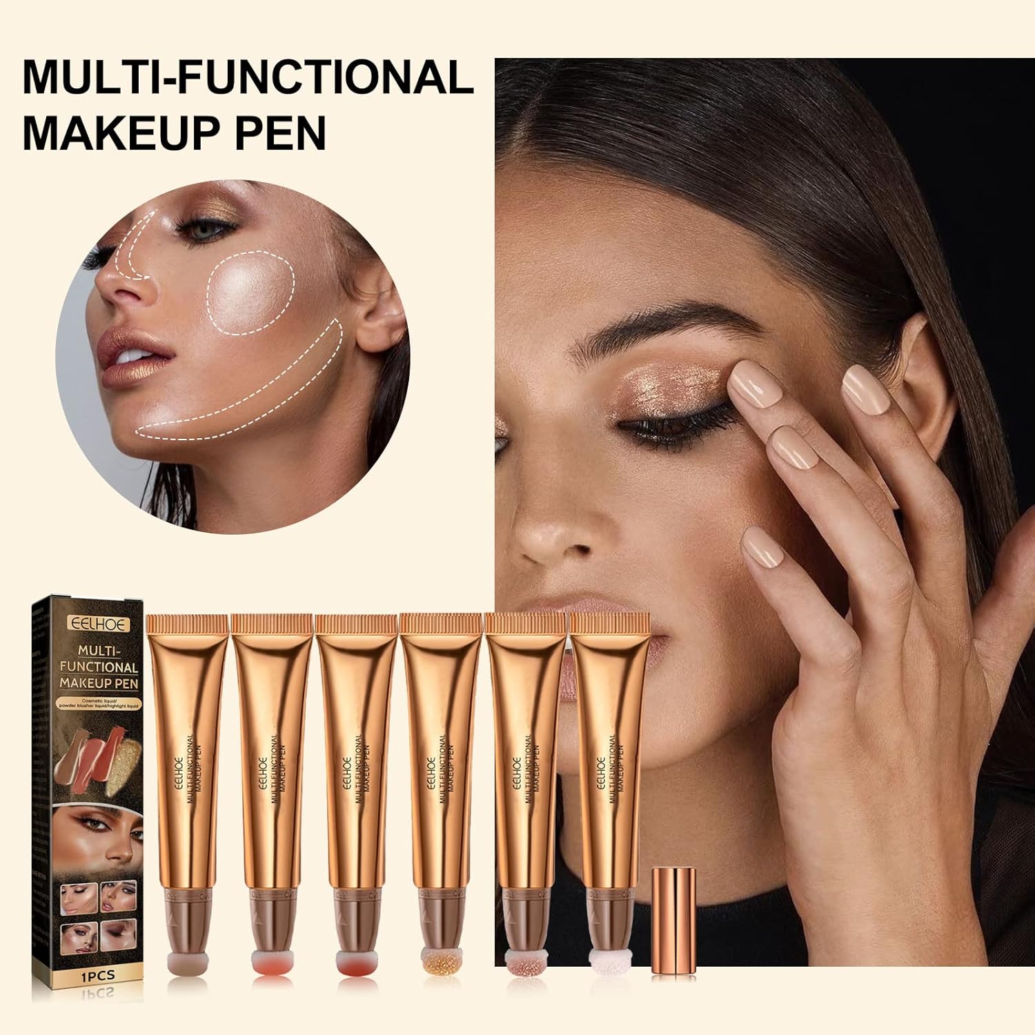 Barra de belleza de contorno, corrector facial líquido, iluminador de contorno con aplicador de cojín, acabado mate natural suave de larga duración,