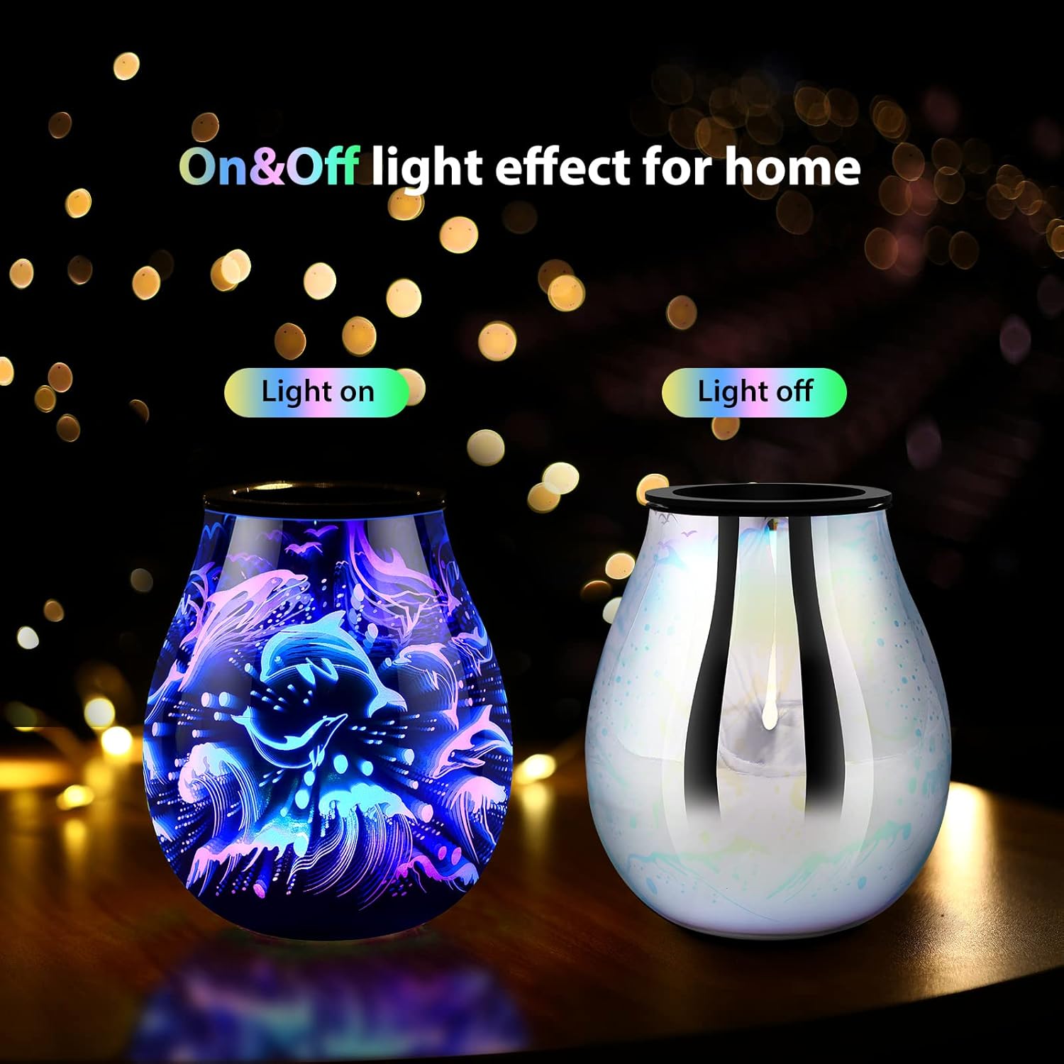Dolphin – Quemador de aceite 3D de vidrio eléctrico, calentador de cera para cera perfumada con 7 calentadores de fragancias cambiantes de colores,