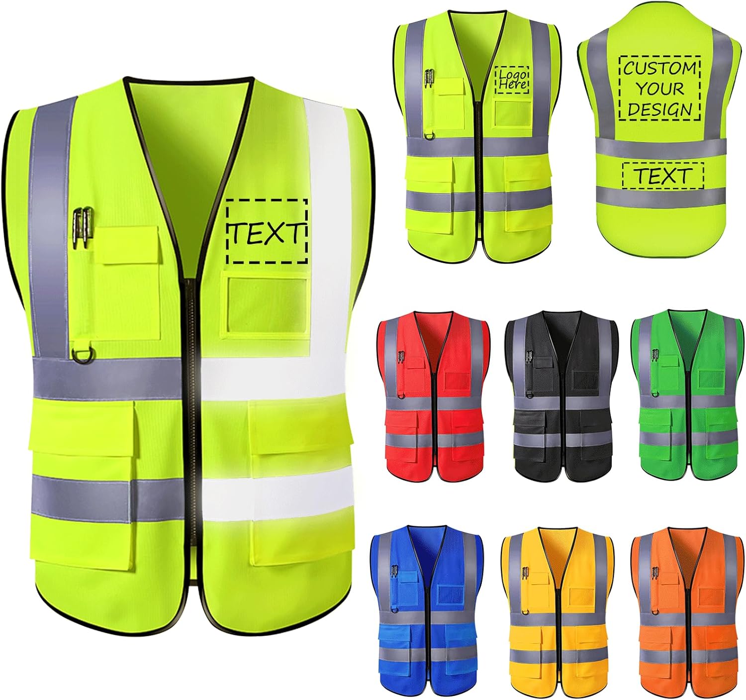 Chaleco de seguridad con logotipo personalizado para hombre, chaleco de trabajo protector de alta visibilidad con reflectante