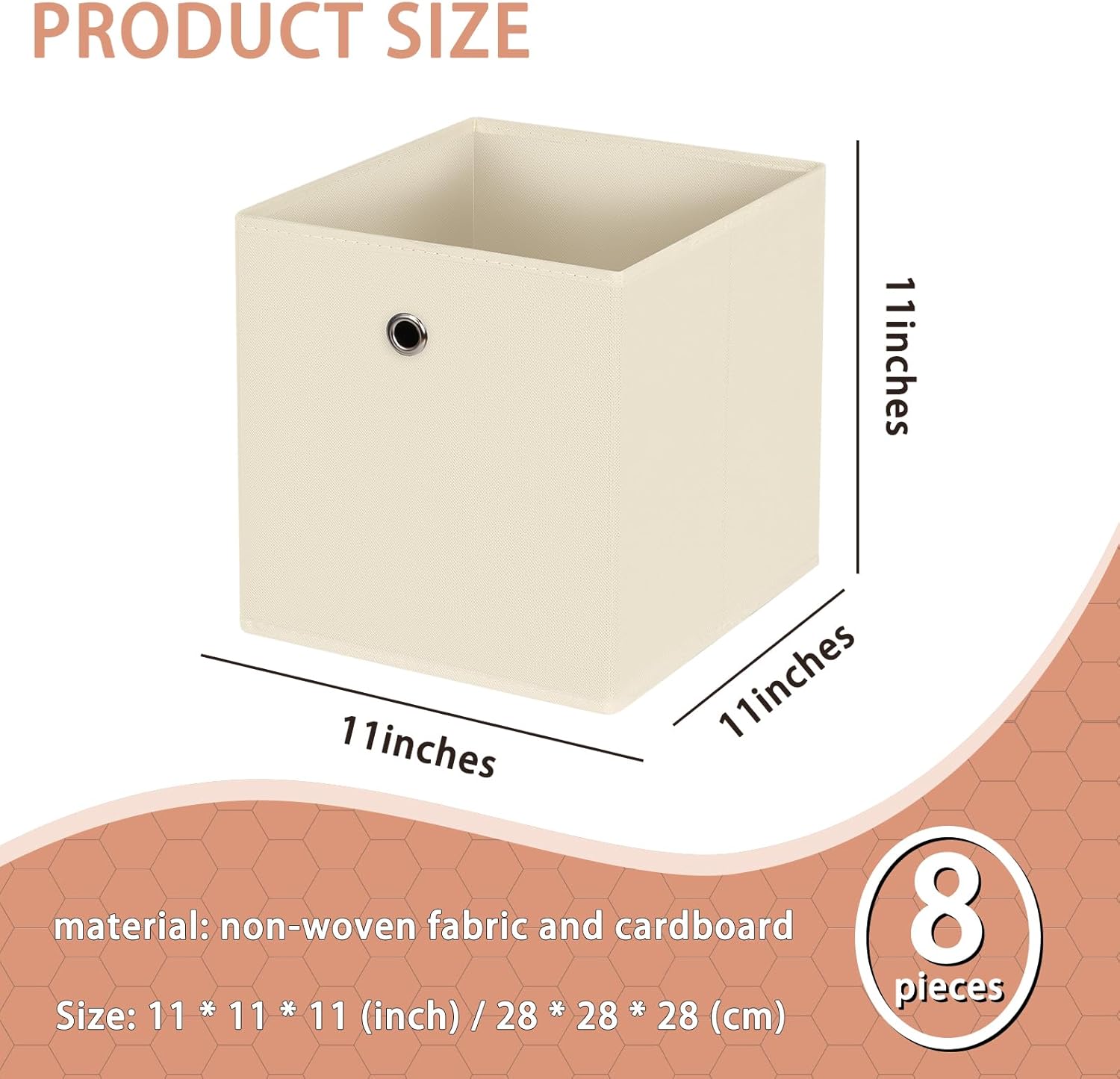 Cubo de almacenamiento, cubo de tela de 11 pulgadas con asas, cestas plegables para estantes, cajones, baño, organizadores de armario y